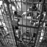 Groups of prisoners photographed from catwalk (1984)